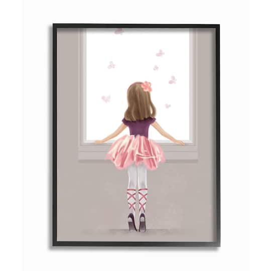 Stupell Industries Little Ballerina Dancer Girl Butterfly Pink Purple Framed Wall Art